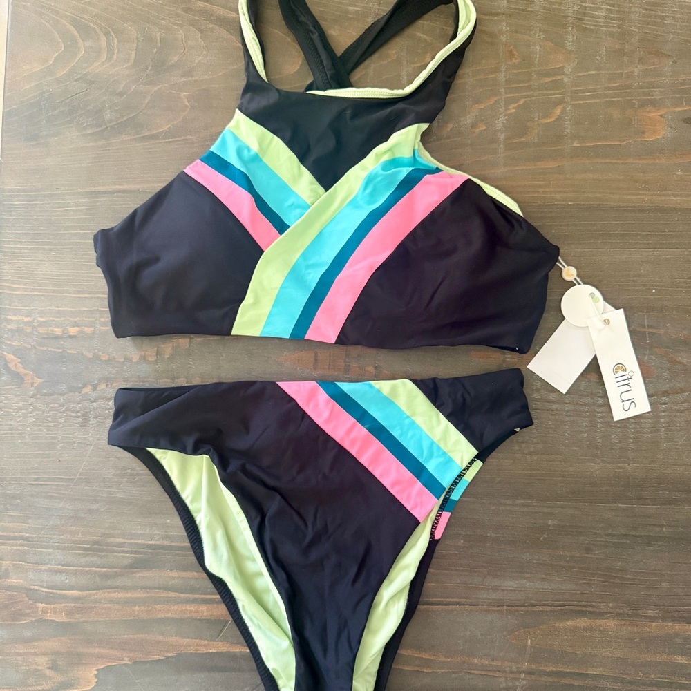 Black and Pink Sporty Bikini with Racerback